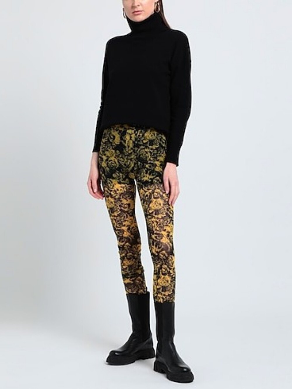 Ganni Black & Gold Floral Brocade Sheer Leggings Nwot